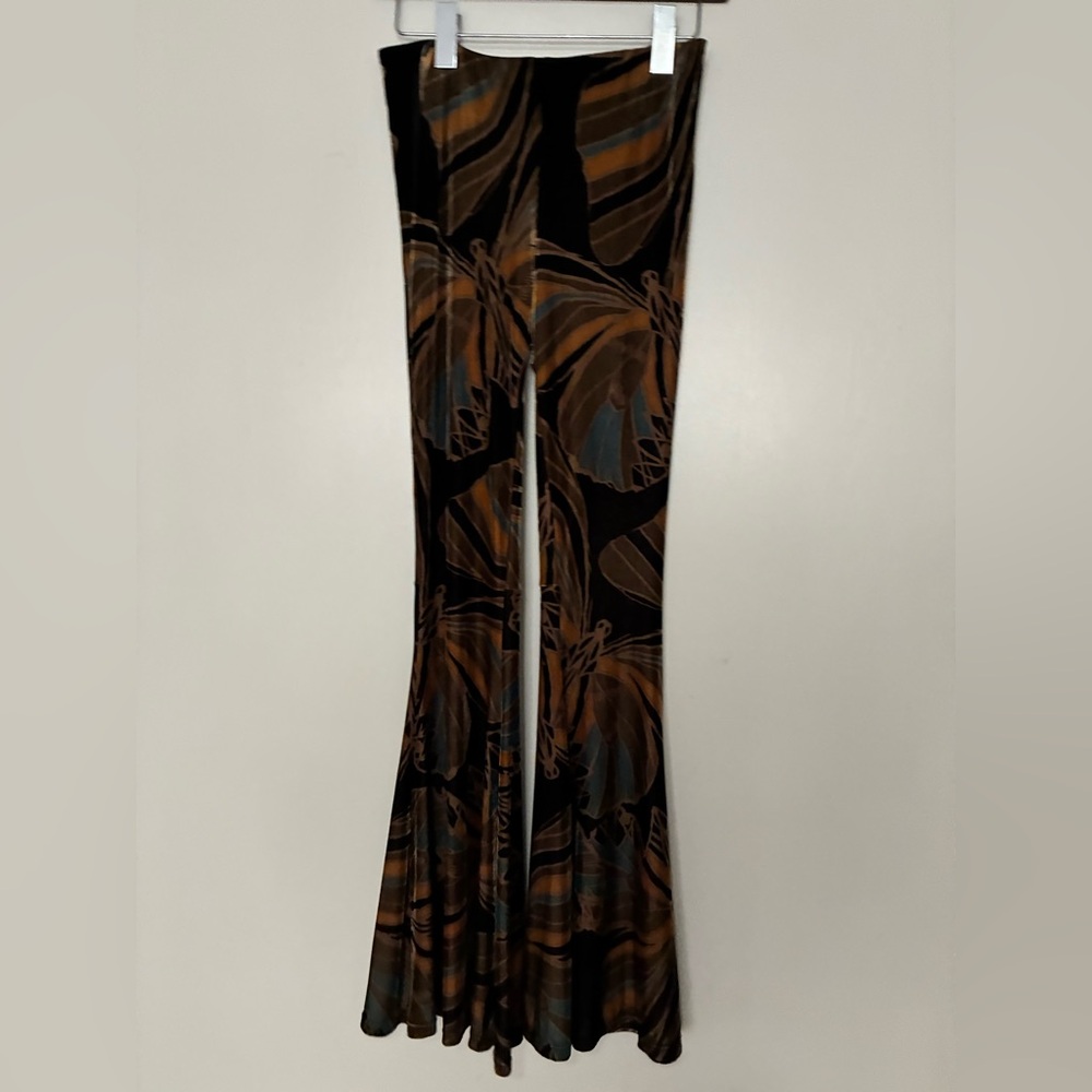 Free People Brown & Black Printed Velvet Flare Pants